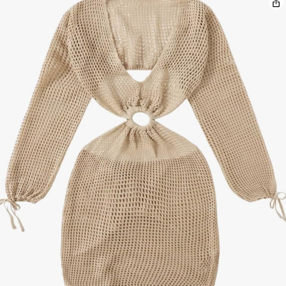 MakeMeChic Women's Crochet Cover Up Long Sleeve Knitted Swim Beach Cover…